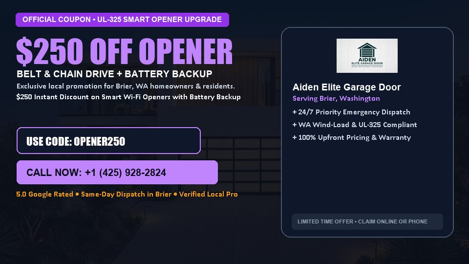 $250 OFF Smart Wi-Fi Garage Door Opener Installation in Brier, WA - Aiden Elite Garage Door